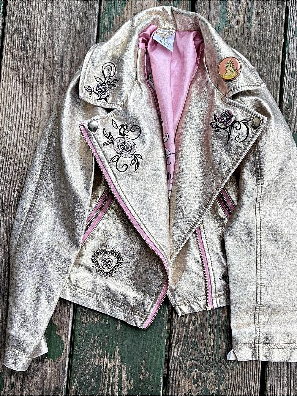 Disney Princess Beauty and the Beast Belle jacket Gold Embroidered Jacket Girls